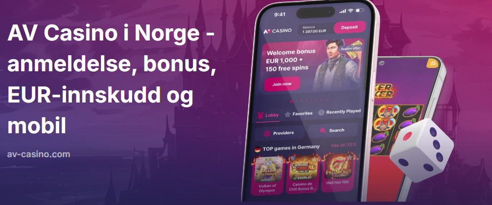 AV Casino i Norge - anmeldelse, bonus, EUR-innskudd og mobil