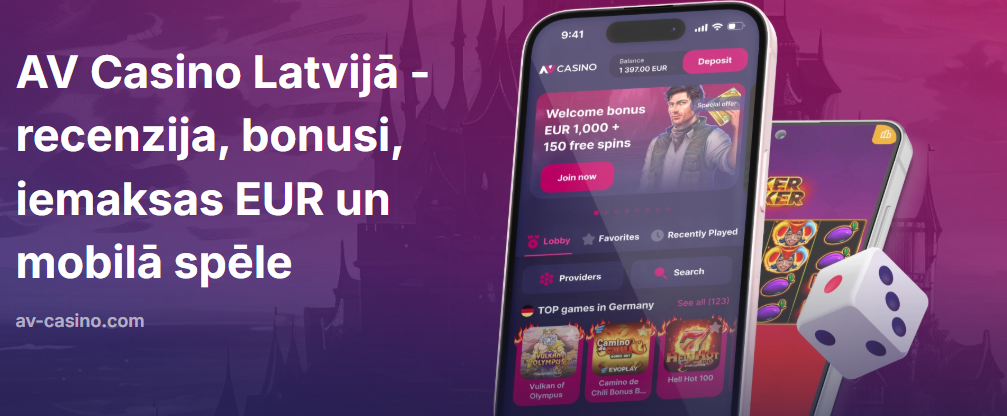 AV Casino Latvijā - recenzija, bonusi, iemaksas EUR un mobilā spēle