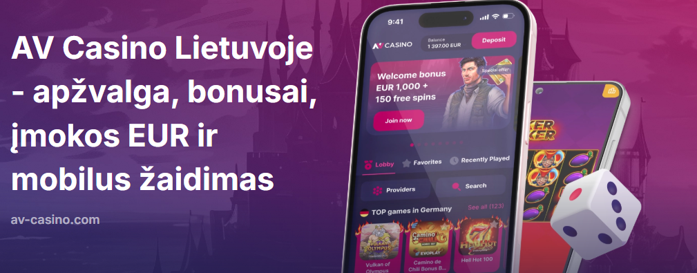 AV Casino Lietuvoje - apžvalga, bonusai, įmokos EUR ir mobilus žaidimas